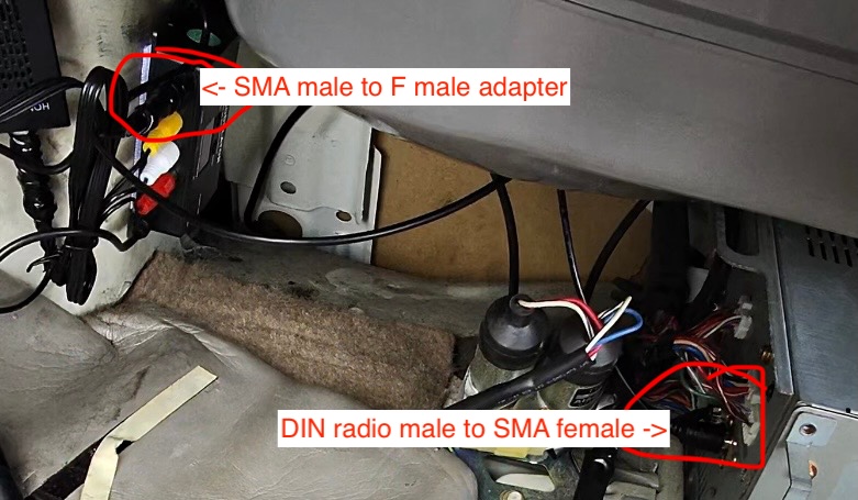SMA male to F male adapter and DIN radio male to SMA female cable